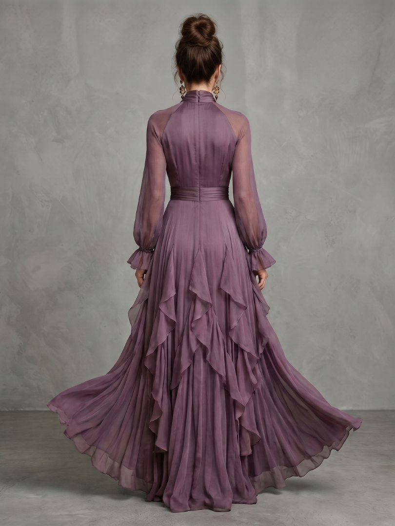 Demetria Tie Neck Ruffle Tiered Maxi Dress
