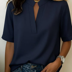 Nadia short sleeve relaxed fit shirt in navy blue