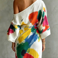 Danella Maxi Dress One-Shoulder Abstract Print
