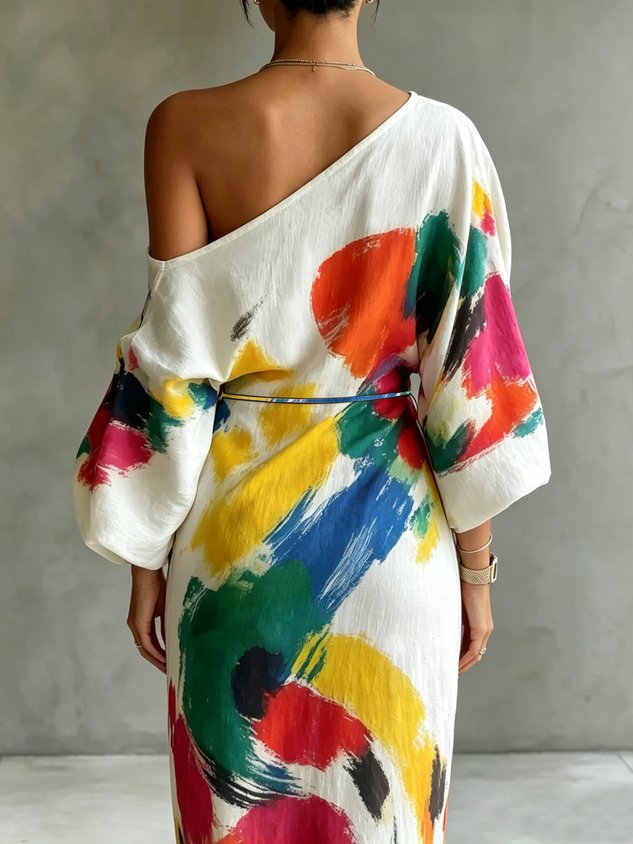Danella Maxi Dress One-Shoulder Abstract Print