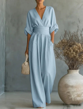 Elodie wide-leg linen jumpsuit in blue