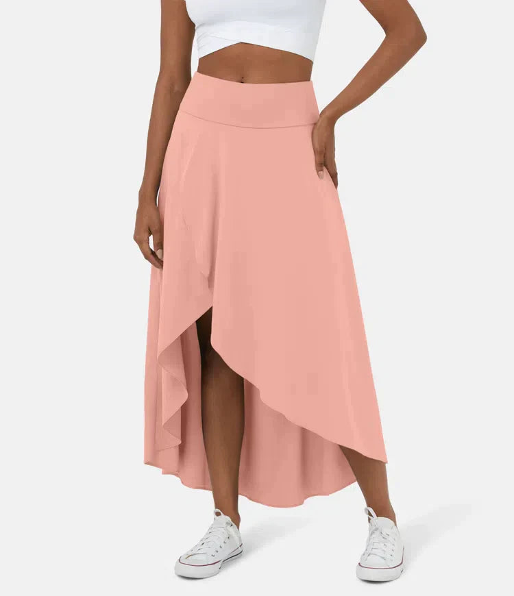 Asymmetric midi skirt shown on model