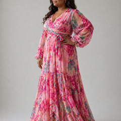 Meli Wrap Dress With Floral Print, Long Sleeve Wrap Dress for Women