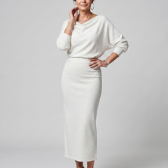 Ursula Draped Neckline Fitted Skirt Midi Dress