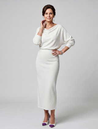 Ursula Draped Neckline Fitted Skirt Midi Dress