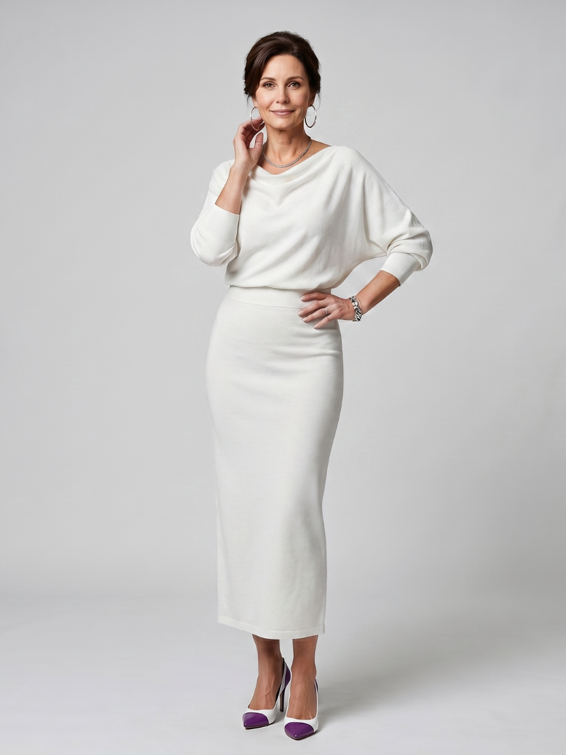 Ursula Draped Neckline Fitted Skirt Midi Dress