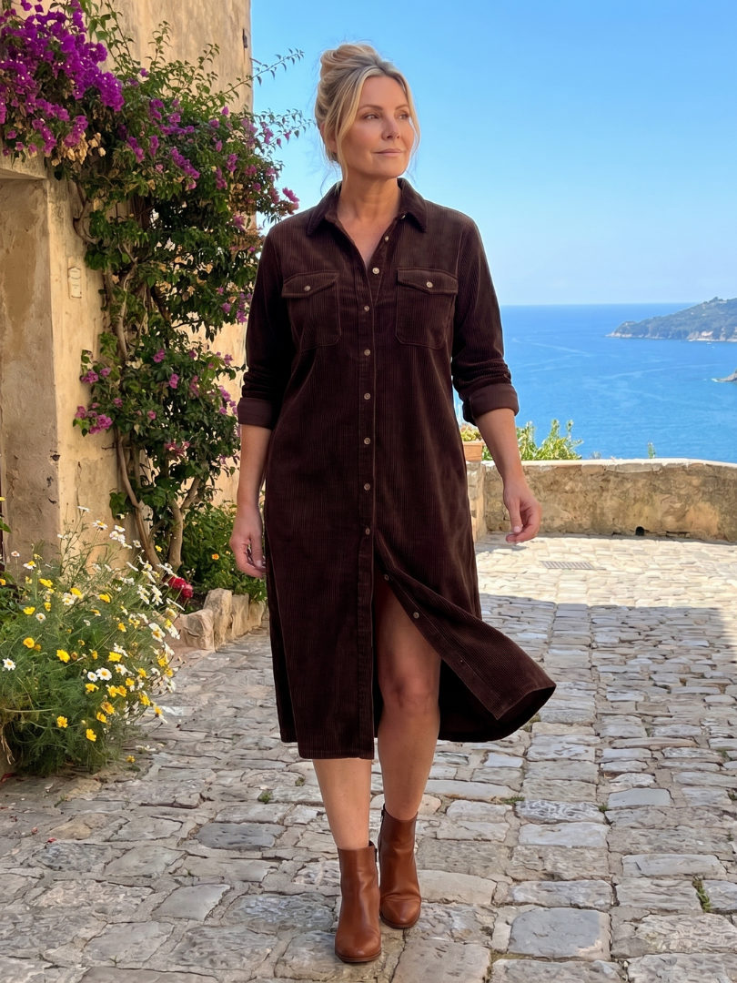 Pema Long Sleeve Patch Pockets Midi Dress