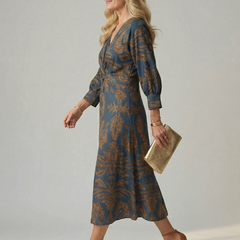 Lune Natural Wrap Midi Dress with Long Sleeves