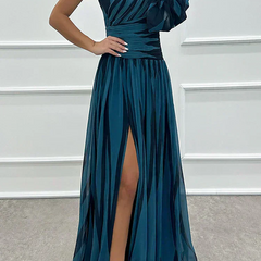 Shiloh Elegant Striped Maxi Dress With One Shoulder