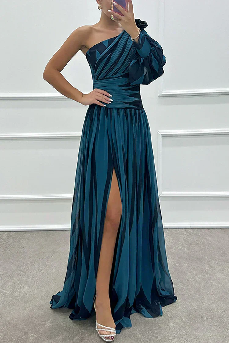 Shiloh Elegant Striped Maxi Dress With One Shoulder