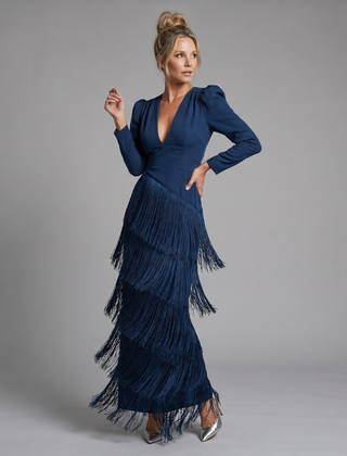 Samara Long Sleeve Soft Fringe Skirt Midi Dress