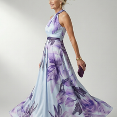 Amiel Light Floral Maxi Dress with Halter Neckline