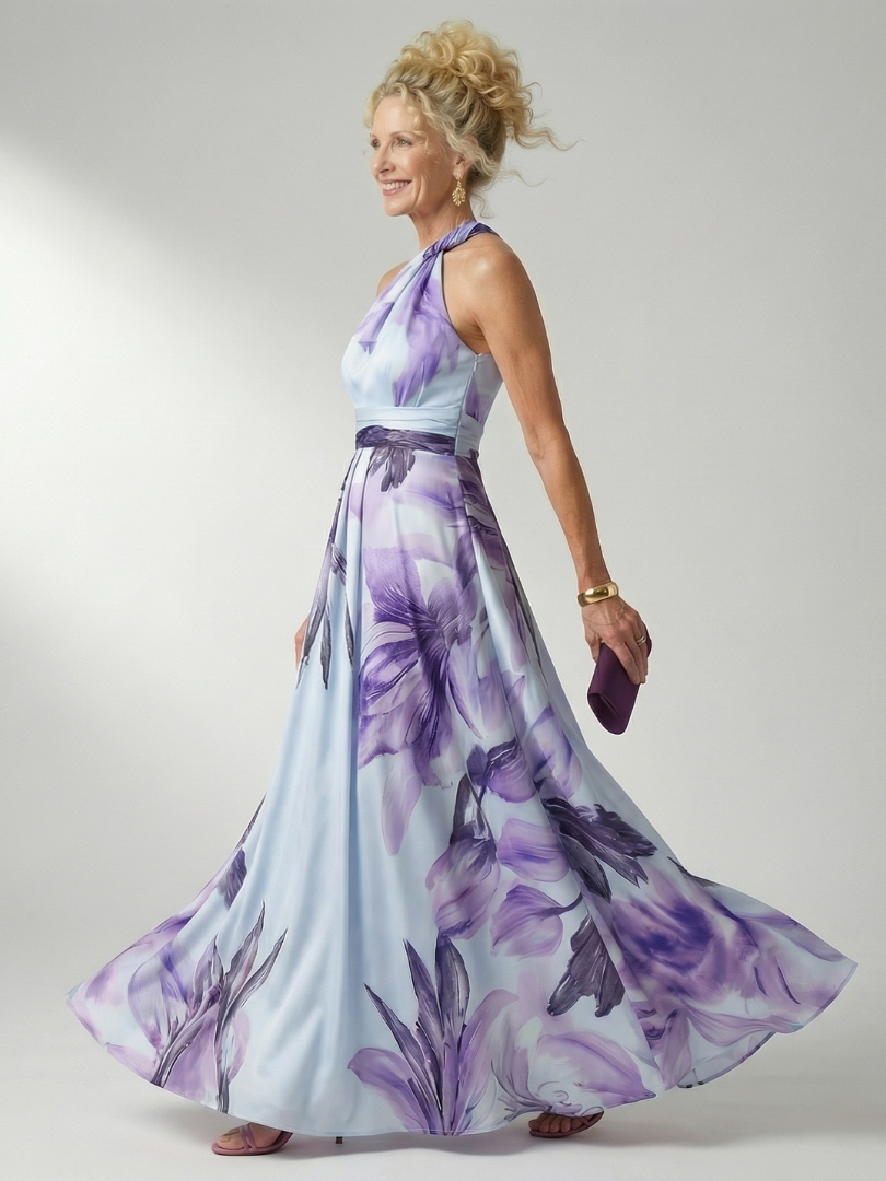 Amiel Light Floral Maxi Dress with Halter Neckline
