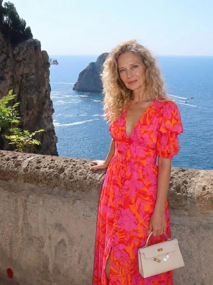 Naomi Floral V Neck Puff Sleeve Midi Dress