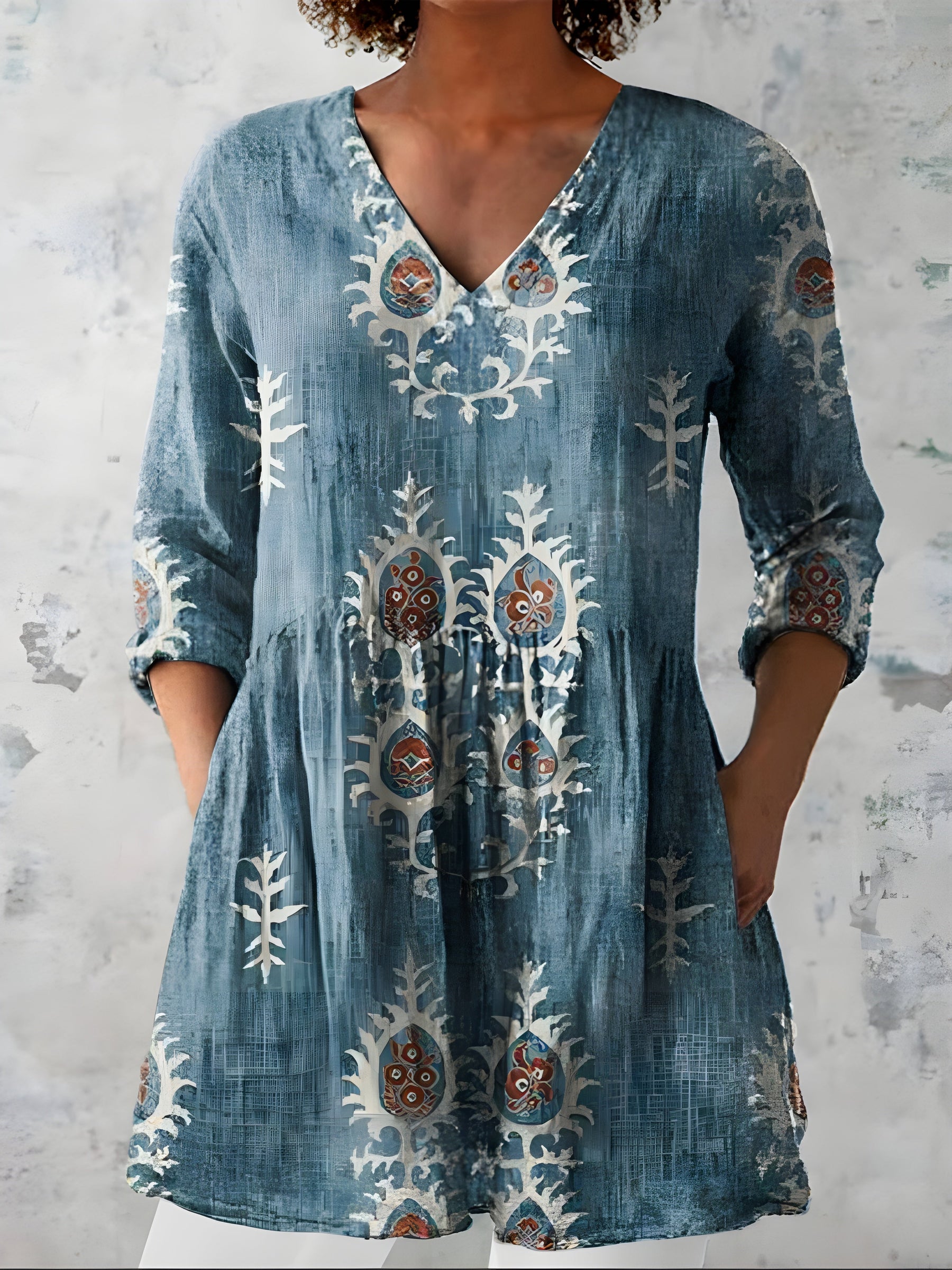 Everly long blouse floral print colourway, front view