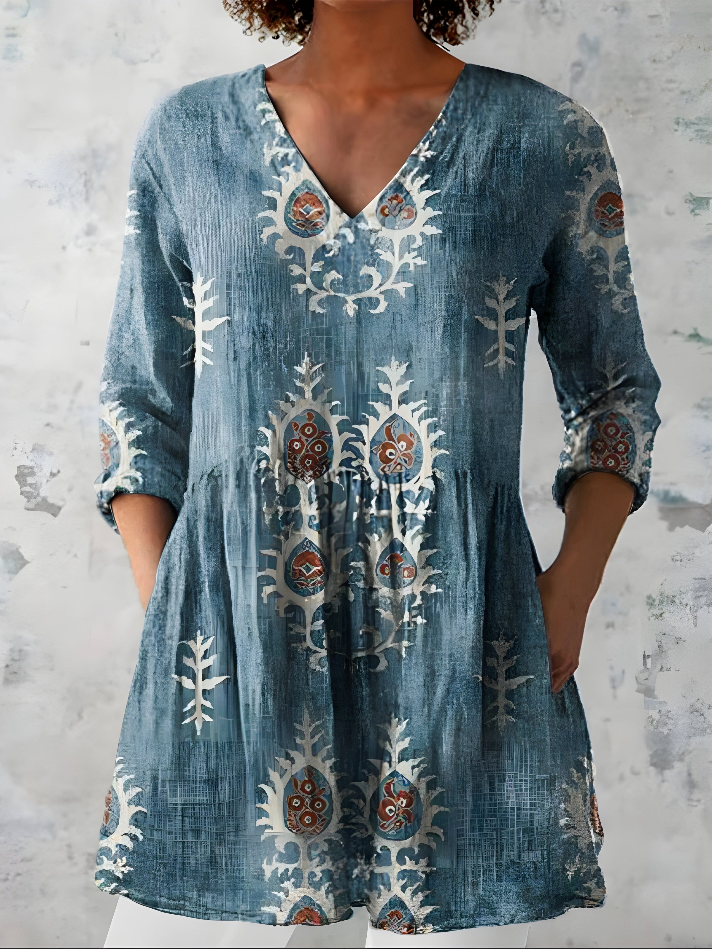 Everly long blouse floral print colourway, front view