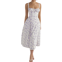 Corset midi dress in a green floral print