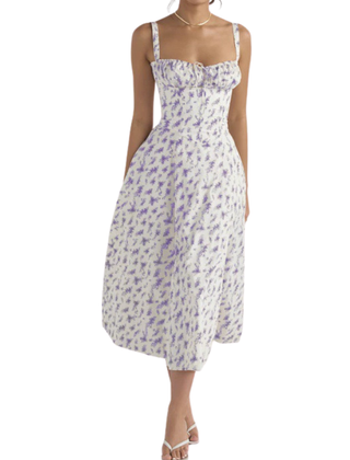 Corset midi dress in a green floral print