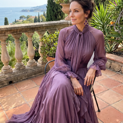 Demetria Tie Neck Ruffle Tiered Maxi Dress