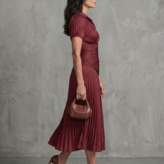 Theodora Pleated Waistline Stripe Midi Dress
