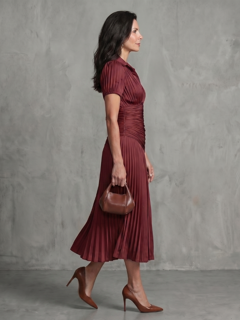 Theodora Pleated Waistline Stripe Midi Dress