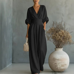 Elodie wide-leg linen jumpsuit in black