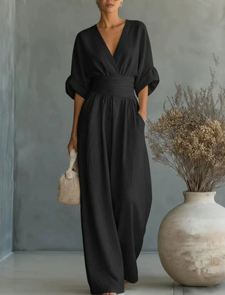 Elodie wide-leg linen jumpsuit in black