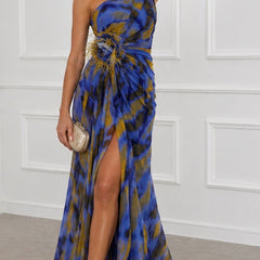 Felicity Vibrant Draped Maxi Dress with Side Slit