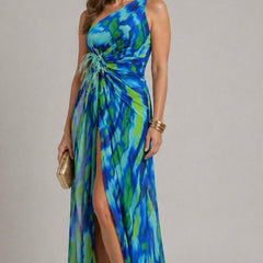 Felicity Vibrant Draped Maxi Dress with Side Slit
