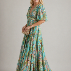 Amelia Airy Maxi Dress With Puff Sleeves And V-Neck