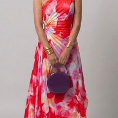 Celeste Vibrant Tropical Evening Dress with One-Shoulder Neckline