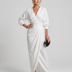 Fable Long Sleeve Wrap Overlap Skirt Midi Dress