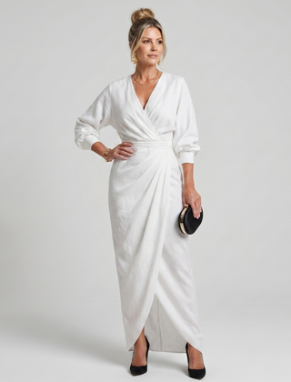 Fable Long Sleeve Wrap Overlap Skirt Midi Dress