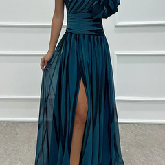 Shiloh Elegant Striped Maxi Dress With One Shoulder