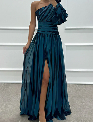 Shiloh Elegant Striped Maxi Dress With One Shoulder