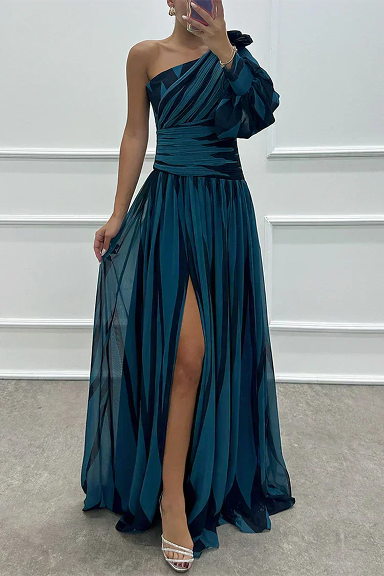 Shiloh Elegant Striped Maxi Dress With One Shoulder