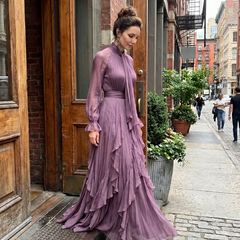Demetria Tie Neck Ruffle Tiered Maxi Dress