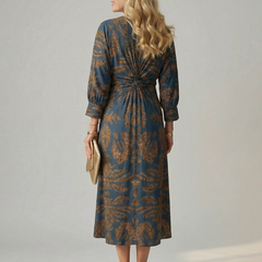 Lune Natural Wrap Midi Dress with Long Sleeves