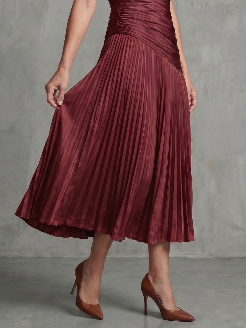 Theodora Pleated Waistline Stripe Midi Dress