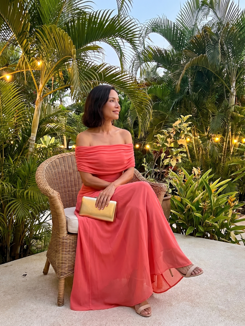 June Off Shoulder Draped Midi Dress