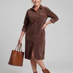 Pema Long Sleeve Patch Pockets Midi Dress