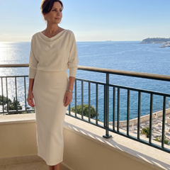 Ursula Draped Neckline Fitted Skirt Midi Dress