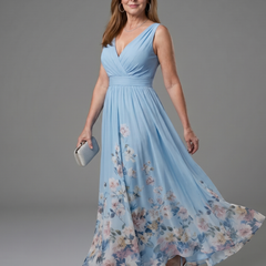 Valentina Sleeveless V Neck Soft Floral Hem Midi Dress
