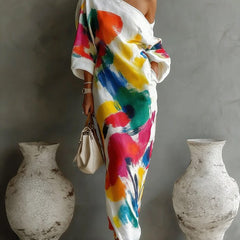 Danella Maxi Dress One-Shoulder Abstract Print