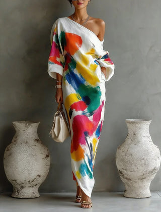 Danella Maxi Dress One-Shoulder Abstract Print