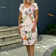 Crew neckline detail on the floral dress