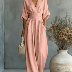 Elodie wide-leg linen jumpsuit in pink