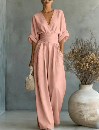 Elodie wide-leg linen jumpsuit in pink