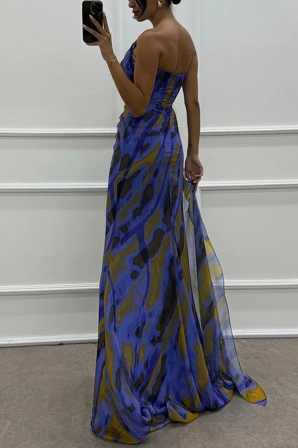 Felicity Vibrant Draped Maxi Dress with Side Slit