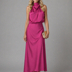 Estella Draped Dress with High Neckline